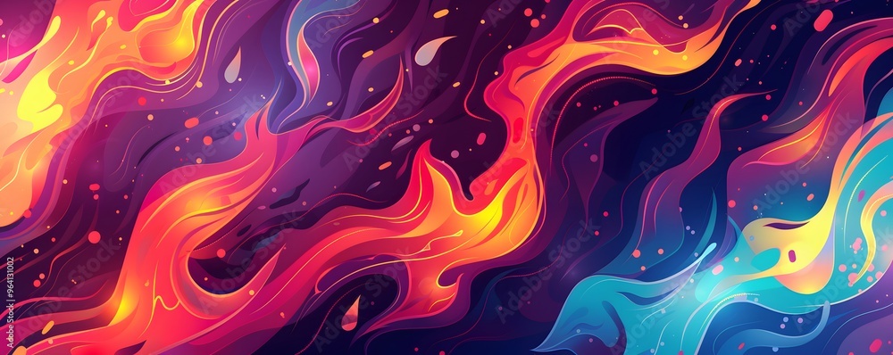 Abstract Digital Art with Wavy Flames and Dots