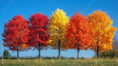 Enchanting Autumn Forest: Vivid Foliage & Blue Sky Embracing Seasonal Splendor