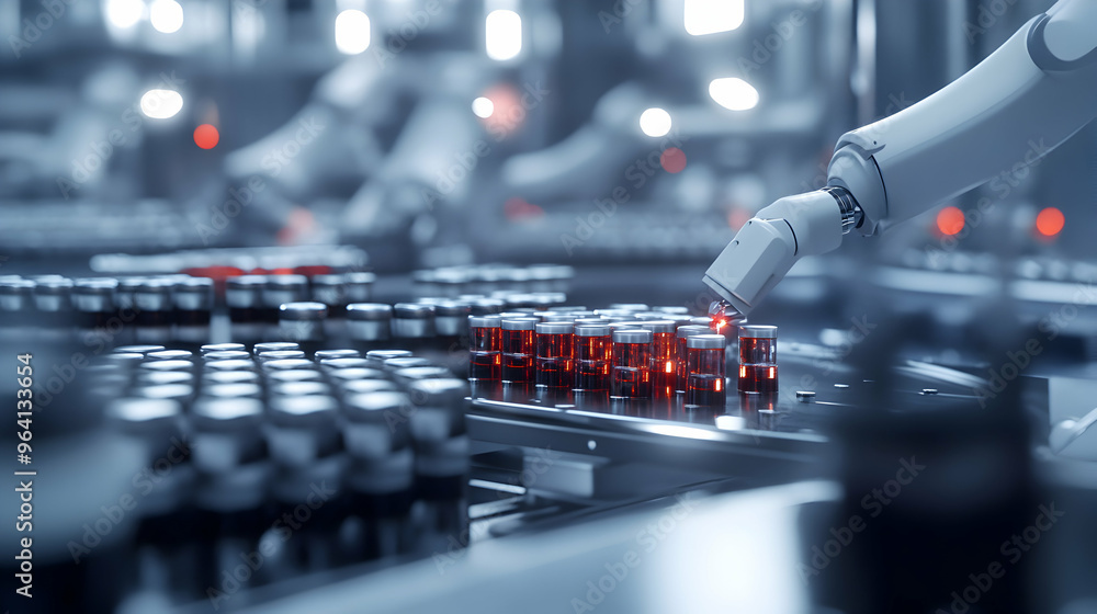 Close-up of an AI-controlled robotic system precisely sorting and packaging products on an assembly line Close-up of an AI-controlled robotic system precisely sorting and packaging products on an assembly line