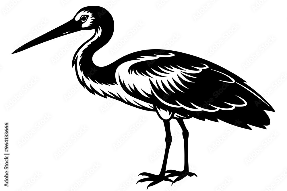 Stork bird silhouette vector, bird silhouette, stork bird black icon vector isolated on white background Stork bird silhouette vector, bird silhouette, stork bird black icon vector isolated on white background