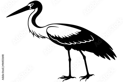 Stork bird silhouette vector, bird silhouette, stork bird black icon vector isolated on white background