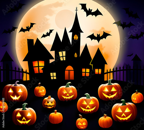 Halloween theme pumpkin night holiday Microchiroptera ghosts