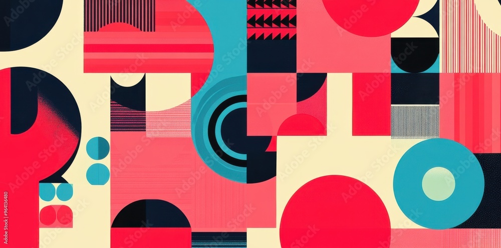 Colorful geometric shapes in a retro Bauhaus-style poster design Colorful geometric shapes in a retro Bauhaus-style poster design