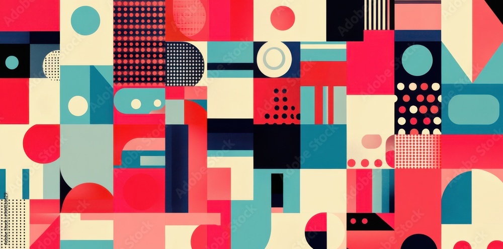 Colorful geometric shapes in a retro Bauhaus-style poster design Colorful geometric shapes in a retro Bauhaus-style poster design