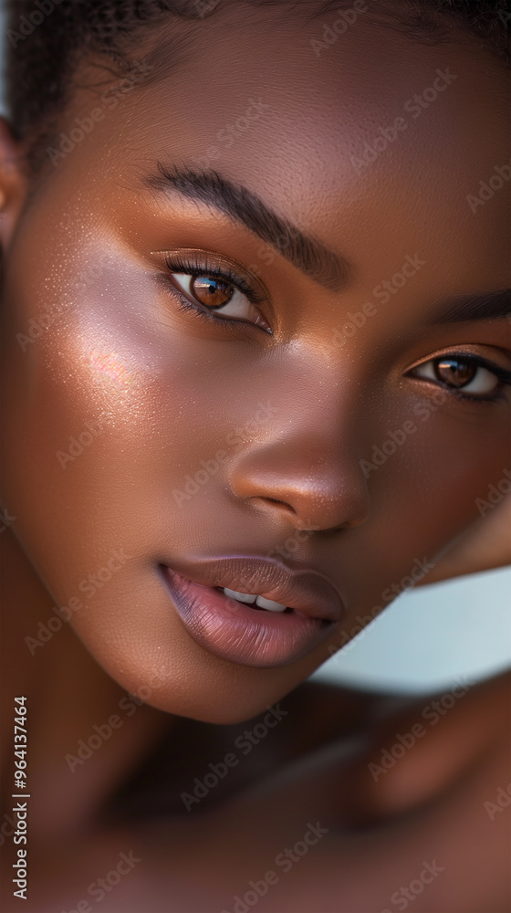 Fototapeta premium Black and White Photo of a Beautiful Black Women Skincare Model Portrait