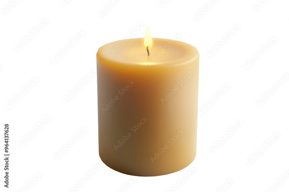 Elegant beige candle lit with a soft, warm glow. Ideal for decoration, relaxation, and creating a cozy atmosphere. Isolated on a transparent background. Elegant beige candle lit with a soft, warm glow. Ideal for decoration, relaxation, and creating a cozy atmosphere. Isolated on a transparent background.