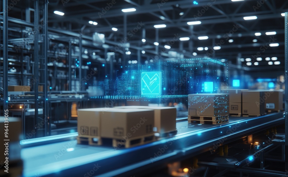 Obraz premium Automated Warehouse with Digital Interface.