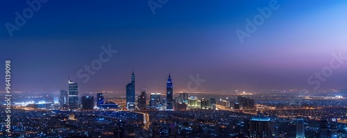 Wallpaper Mural Nighttime Aerial View of a City Skyline with Tall Buildings and Illuminated Streets Torontodigital.ca