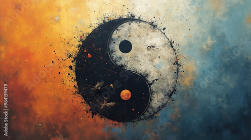 Abstract yin and yang sculpture with natural elements photo