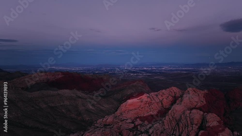 Wallpaper Mural Red Rock canyon national park and Las Vegas city aerial view during twilight in United States of America, Nevada Torontodigital.ca