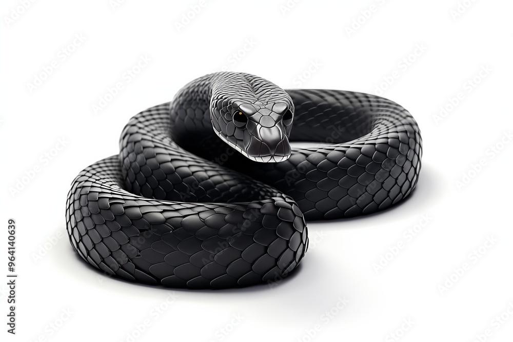 Fototapeta premium Black Snake isolated on White Background. 3D illustration 