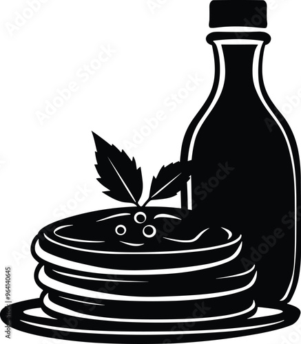 Silhouette Pancake Stack with Maple Syrup Bottle - Perfect Breakfast Illustration for National Pancake Day.