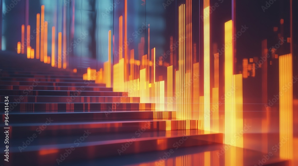 Candlestick Chart, elegant staircase design, Abstract geometric patterns, on business growth background Candlestick Chart, elegant staircase design, Abstract geometric patterns, on business growth background