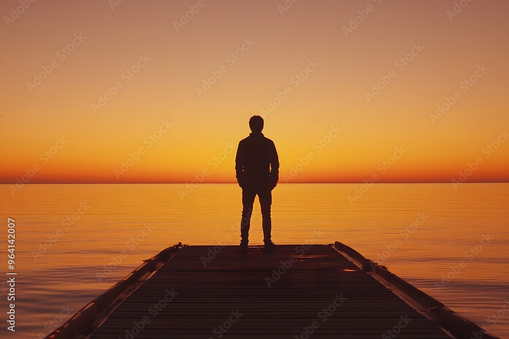 Silhouette of a man standing on a dock at sunset Silhouette of a man standing on a dock at sunset
