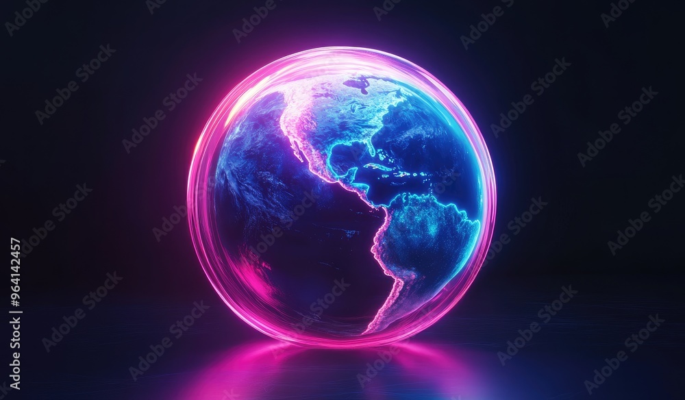 Fototapeta premium 3D Rendering Of A Neon Glowing Earth.
