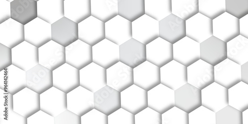 Abstract pattern with hexagonal white and gray technology line paper background. Hexagonal 3d vector grid tile and mosaic structure simple style hexagonal graphic concept. Futuristic surface design. 