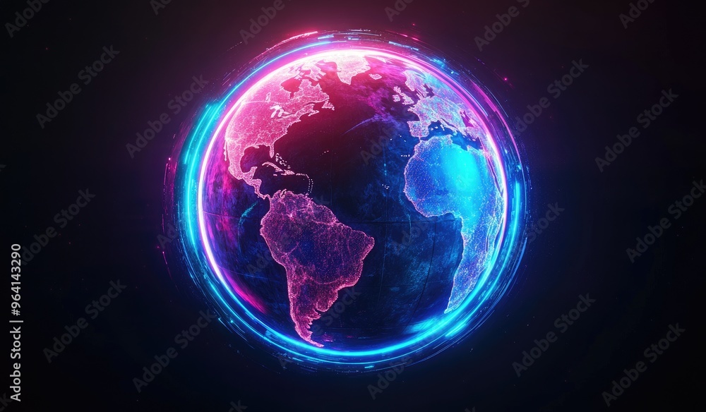 Fototapeta premium Futuristic Earth Globe with Neon Lights.