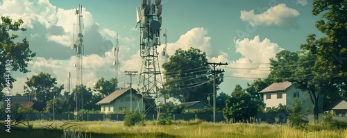 Tall Communication Towers in a Suburban Landscape