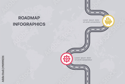 Roadmap Infographic with Gear and Piggy Bank Icons