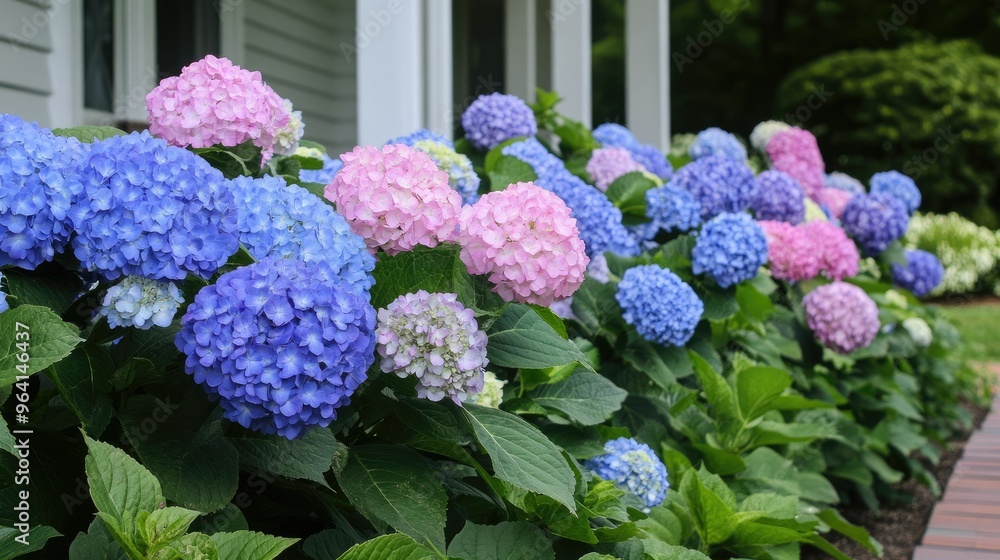 summer private garden with blooming Hydrangea Annabelle summer private garden with blooming Hydrangea Annabelle