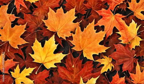 Autumnal vibrant orange maple leaves background