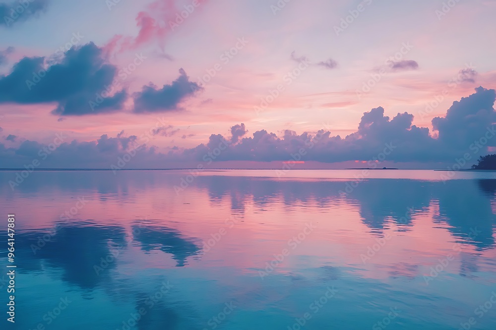 Obraz premium Serene Sunset Over Tranquil Waters: A Colorful Reflection