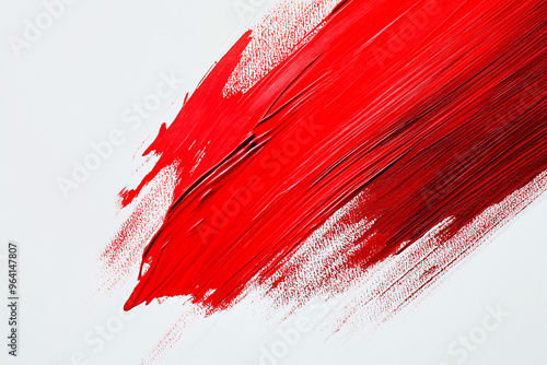 bright red brush stroke of paint on white background