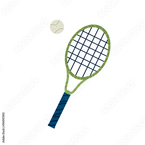 Vector tennis racket and ball isolated on white background.