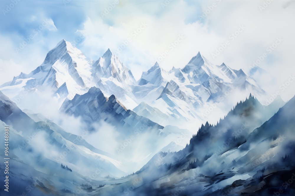 light watercolor of high mountains light watercolor of high mountains