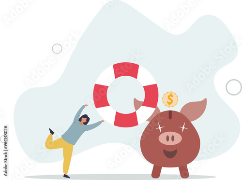 Emergency fund or money to help in crisis situation, savings for unexpected expense or losing job, emergency loan concept.flat design with people.