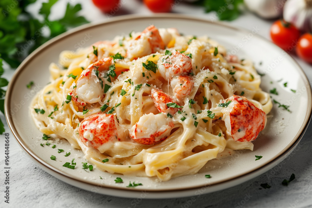 A white plate filled with handmade fettuccine pasta tossed in a porcini mushroom sauce, topped with a sprinkle of parsley and shaved Parmesan
A white plate filled with handmade fettuccine pasta tossed in a porcini mushroom sauce, topped with a sprinkle of parsley and shaved Parmesan