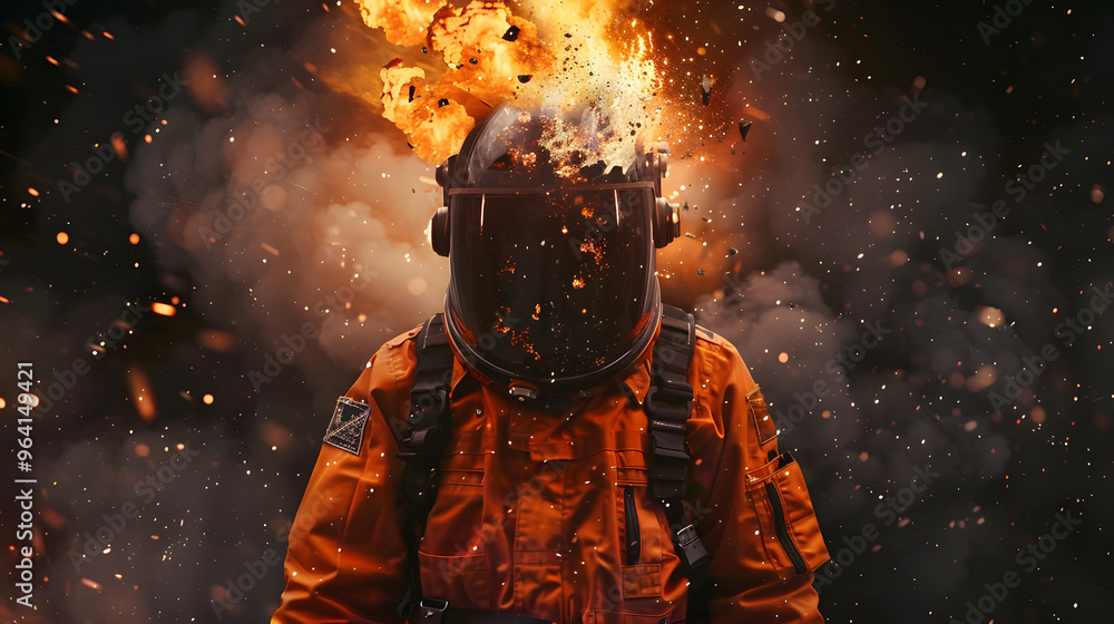 A pilot with an exploding head and Symbolizing the concept of stress and mental health in an aviation context. A pilot with an exploding head and Symbolizing the concept of stress and mental health in an aviation context.