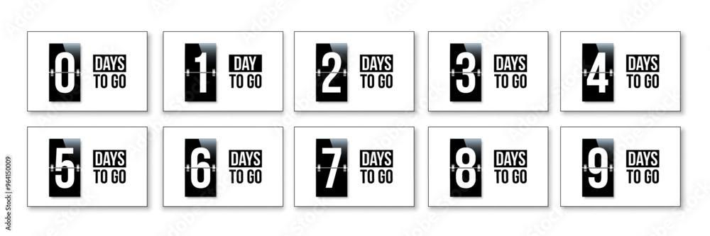 Countdown days to go poster. Count time display with all numbers from zero to nine. Sales or promotion clock. Realistic vector illustration isolated on white. Countdown days to go poster. Count time display with all numbers from zero to nine. Sales or promotion clock. Realistic vector illustration isolated on white.