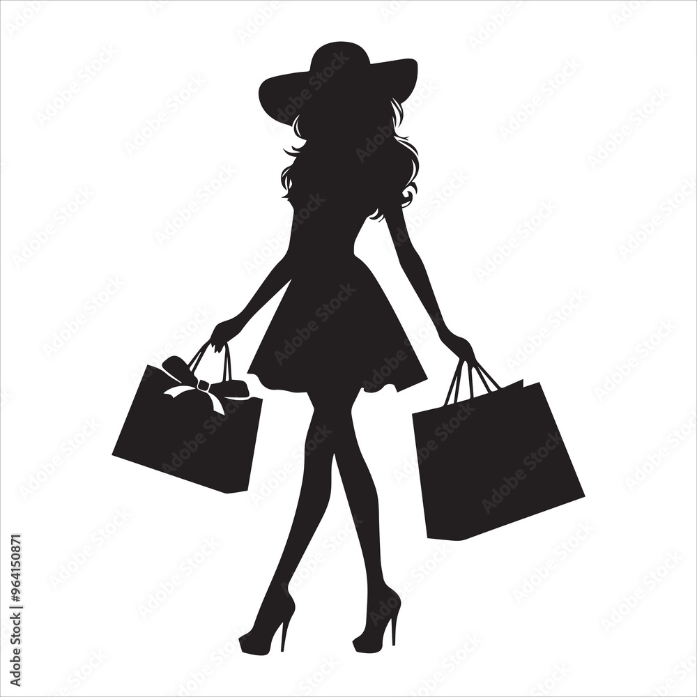 shopping girls silhouette Shopping Girl white background shopping girls silhouette Shopping Girl white background