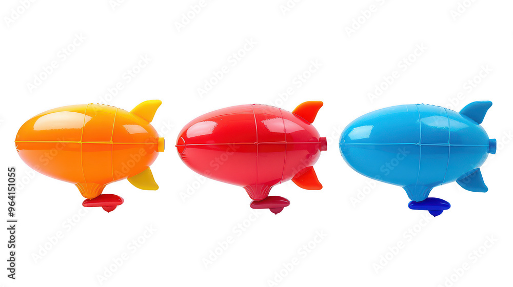 Fototapeta premium Balloon-powered mini blimps for kids ,isolated on a pure white background