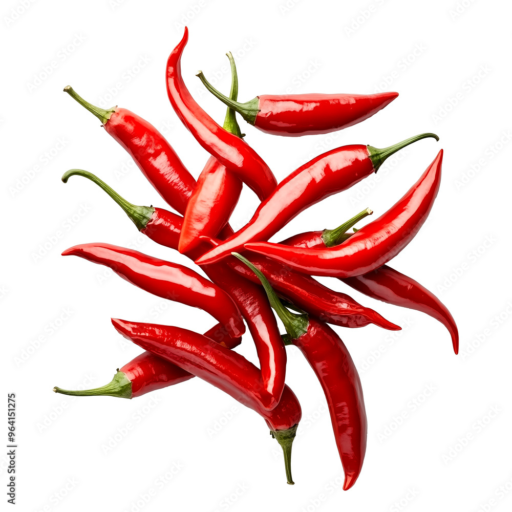 Fresh Red Chili Peppers Piled Together on White Background for Cooking and Spices, Cutout, Isolated on White Background Fresh Red Chili Peppers Piled Together on White Background for Cooking and Spices, Cutout, Isolated on White Background