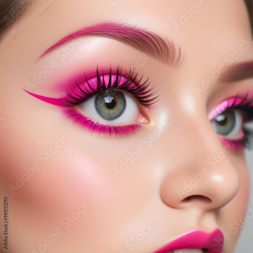 Close up of eye with pink makeup