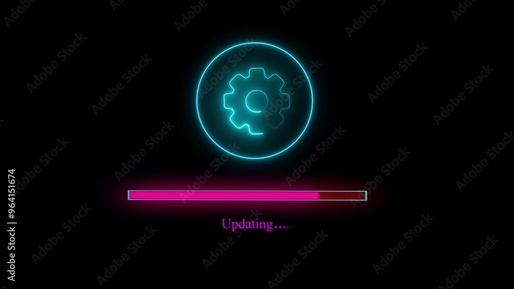 Animation of glowing neon loading bar isolated with gears on black background 4k animation . Animation of glowing neon loading bar isolated with gears on black background 4k animation .