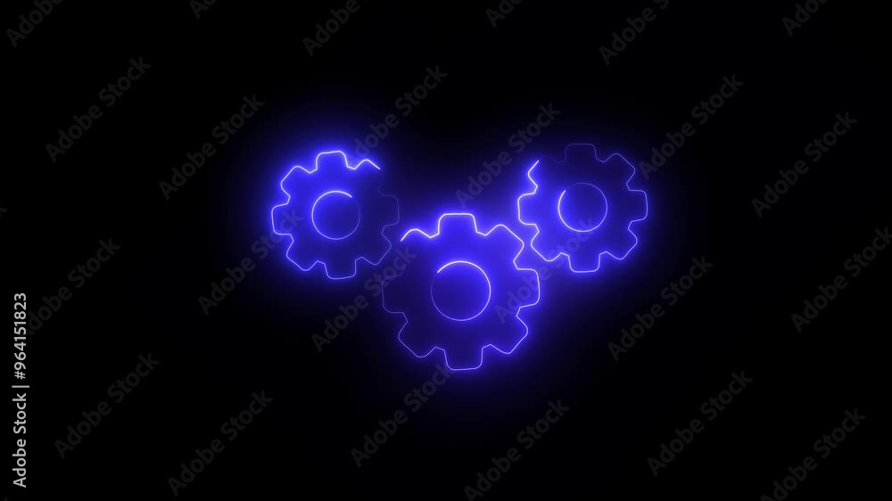 three neon spinning gears animation on black background Spinning cogwheels video Technology setting icon black background. three neon spinning gears animation on black background Spinning cogwheels video Technology setting icon black background.