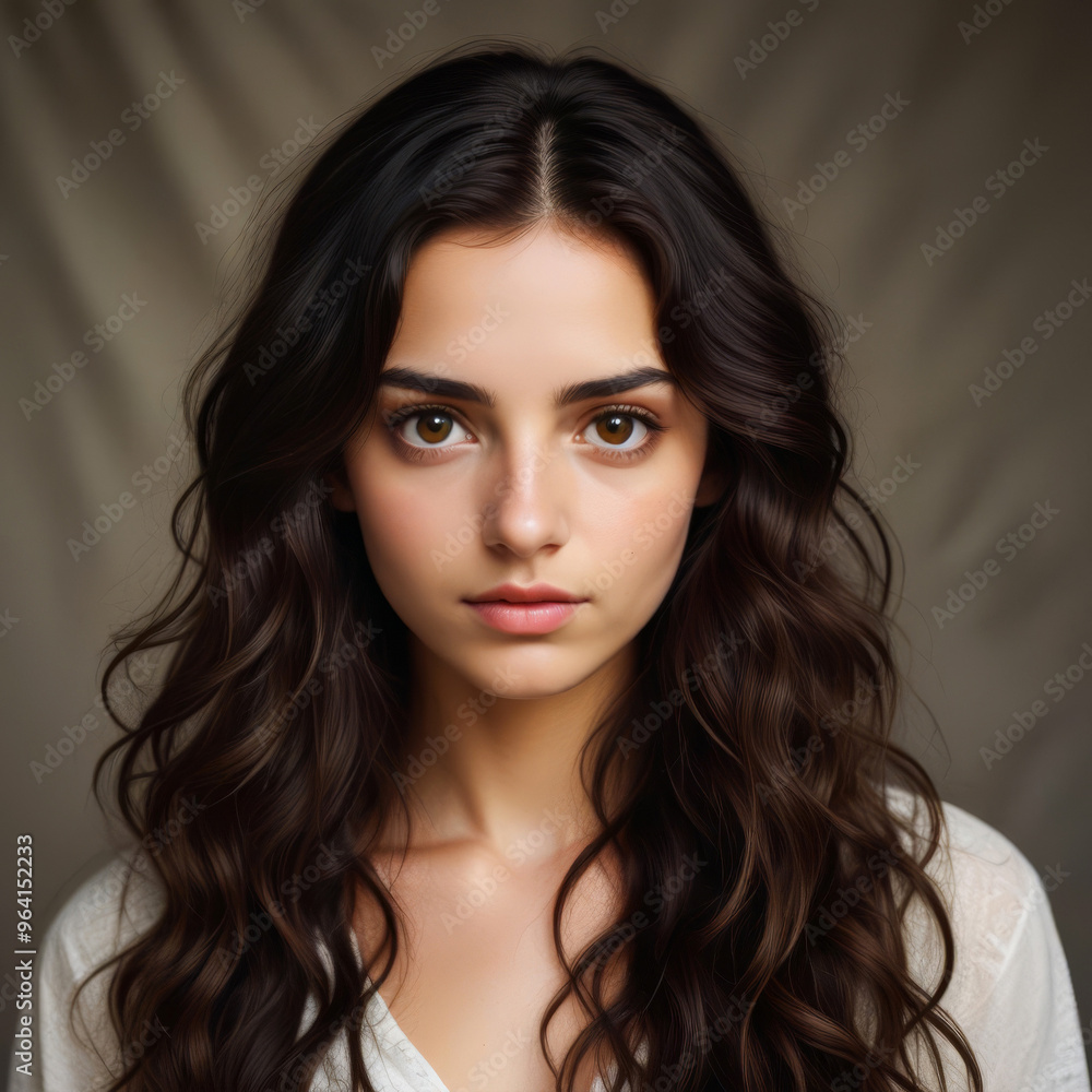 Fototapeta premium Eastern girl with natural beauty without makeup with long wavy hair