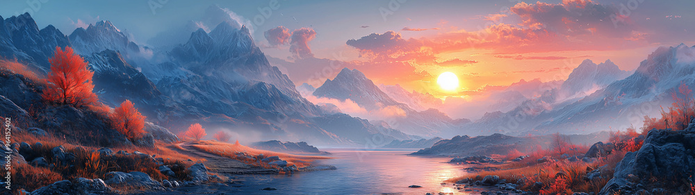 A powerful scene of a winding path cutting through towering mountains, illuminated by the first light of dawn. The rising sun symbolizes hope and determination, guiding the way forward. A powerful scene of a winding path cutting through towering mountains, illuminated by the first light of dawn. The rising sun symbolizes hope and determination, guiding the way forward.