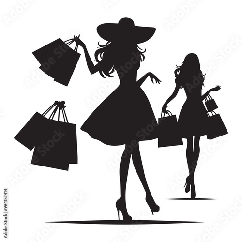 shopping girls silhouette Shopping Girl white background