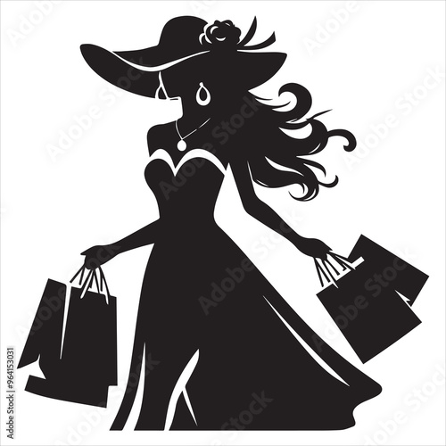 shopping girls vector silhouette Shopping Girls  vector illustration in a white background