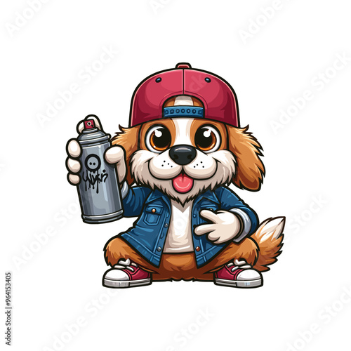 Cartoon Dog street artist Vector Icon Illustration Animal	