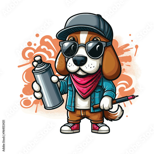 Cartoon Dog street artist Vector Icon Illustration Animal	