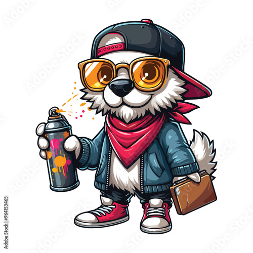 Cartoon Dog street artist Vector Icon Illustration Animal	