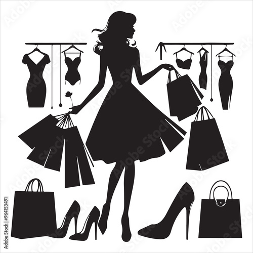 shopping girls vector silhouette Shopping Girls  vector illustration in a white background