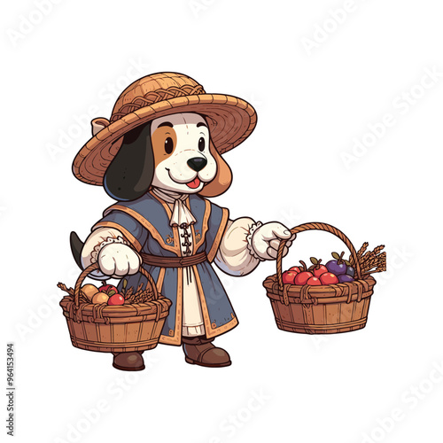 Cartoon Dog Medieval Peasant Vector Icon Illustration Animal