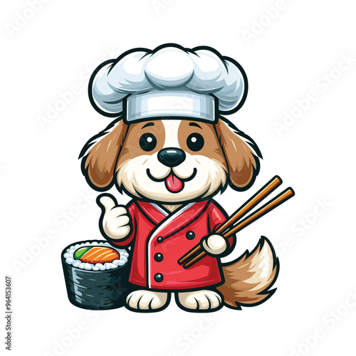 Cartoon Dog Sushi Chef Vector Icon Illustration Animal	