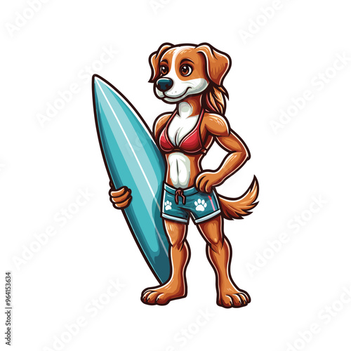 Cartoon Dog Surfer Vector Icon Illustration Animal	